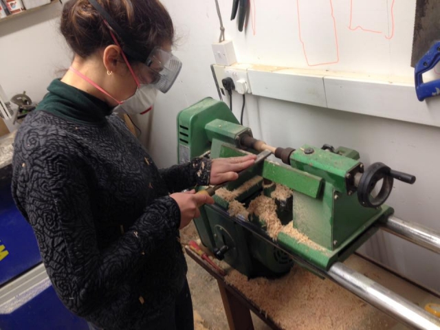 Using the wood lathe at the Forge